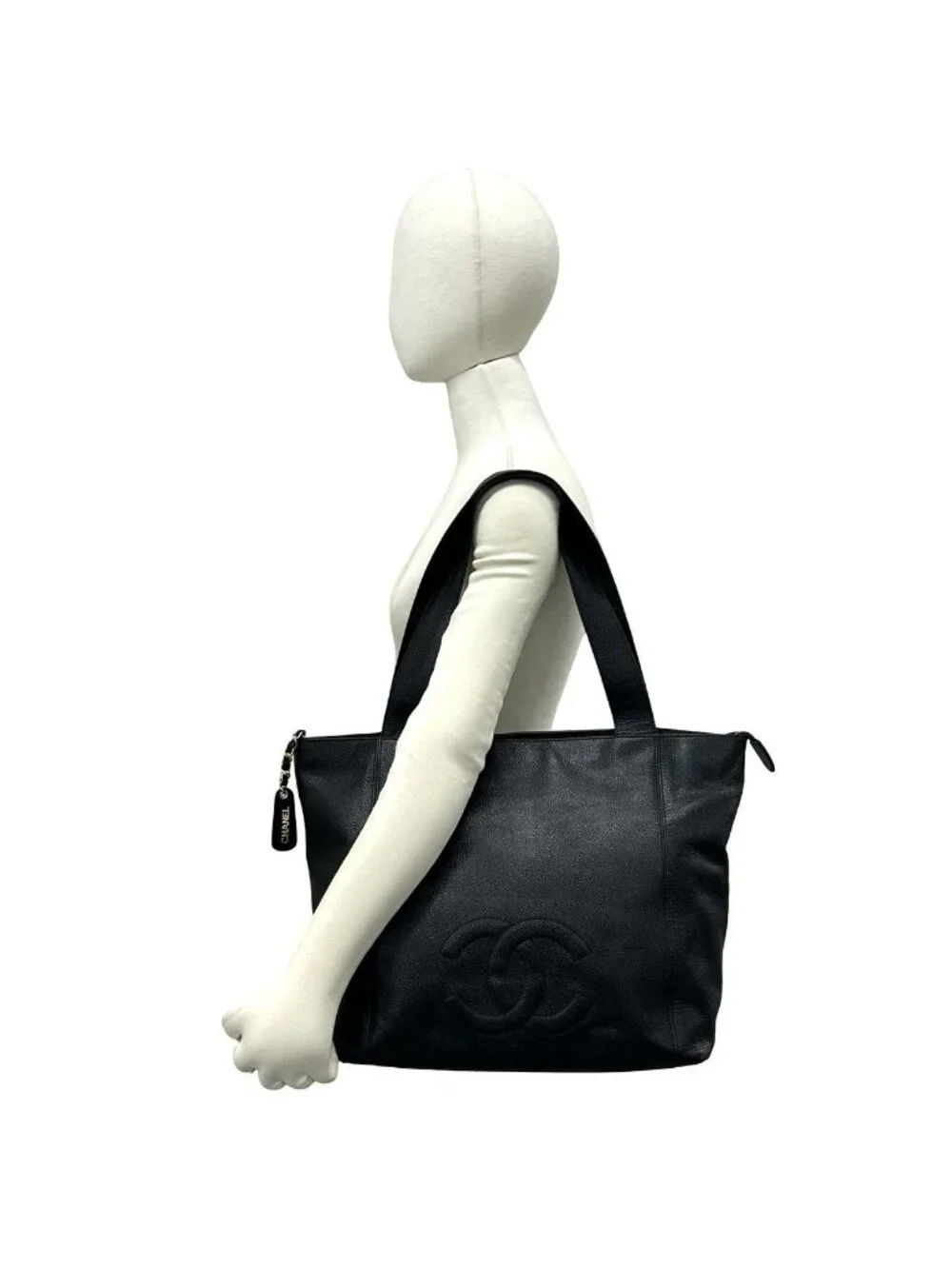 Chanel Vintage CC Logo Caviar Leather Tote Bag Black